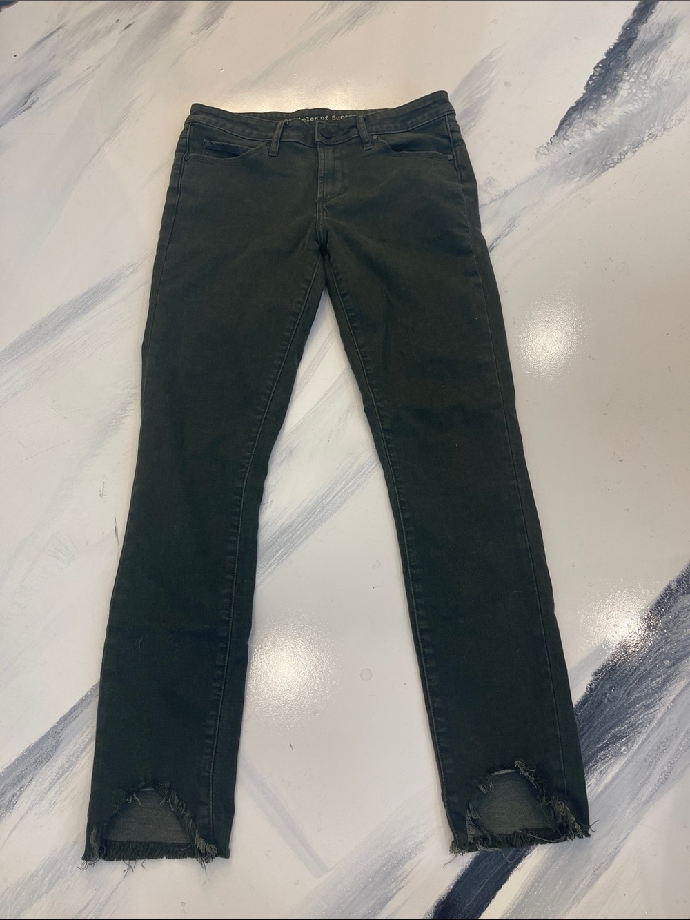Articles Of Society Dark Green Skinny Jeans with Frayed Ankles - Picture 1 of 3